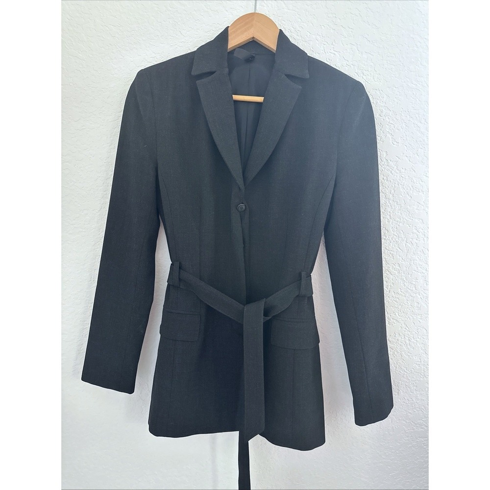 Vintage 90s Laundry by Shelli Segal Belted Blazer 4 Black Old Money Office READ